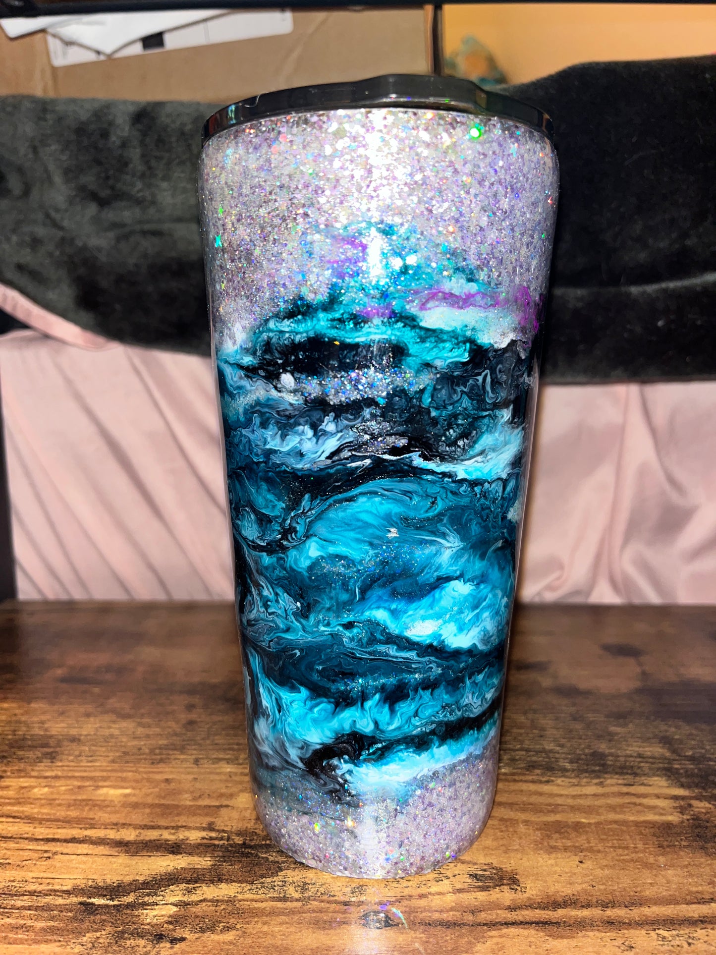 Ink Swirl over glitter